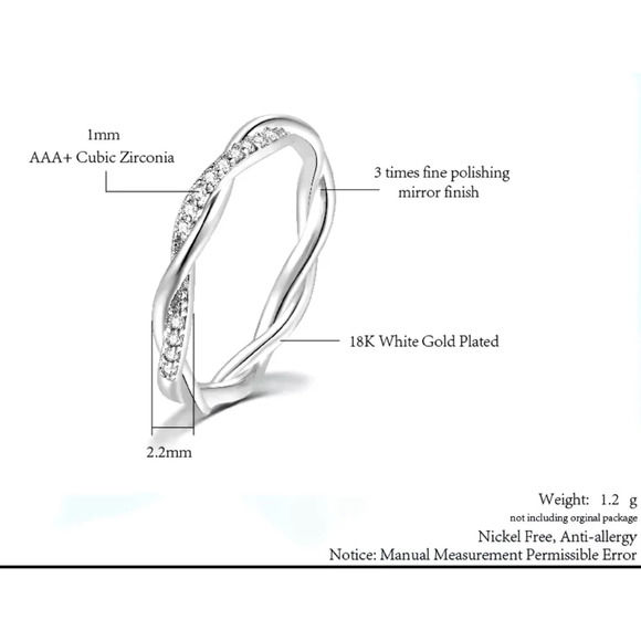 NEW 14k Rose Gold-Plated S925 Simulated Diamond Eternity Twist Ring, Size 7.5 - Picture 10 of 14